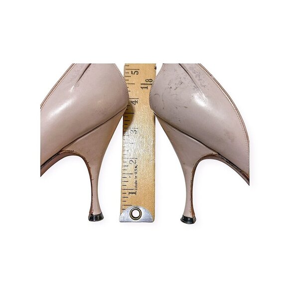 David Evins Pale Pink Leather Pumps Pointed Toe 1950s Bow Heel Cutout, 6M - Picture 13 of 16